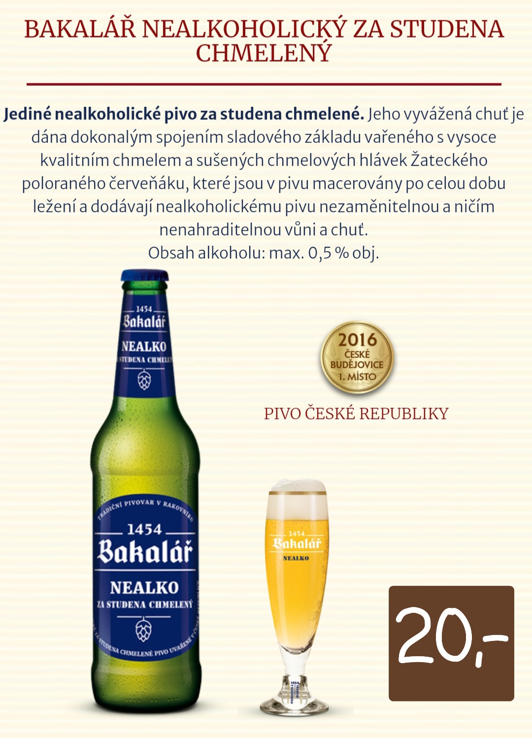 Bakálář Nealkoholické pivo 0,5 l sklo